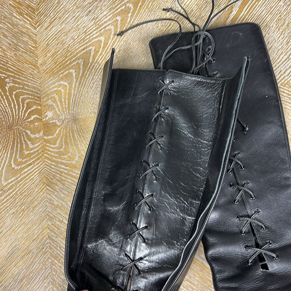 MANOLO BLAHNIK Black Leather Knee-High Stiletto Heel Boots 37 - Picture 7 of 8